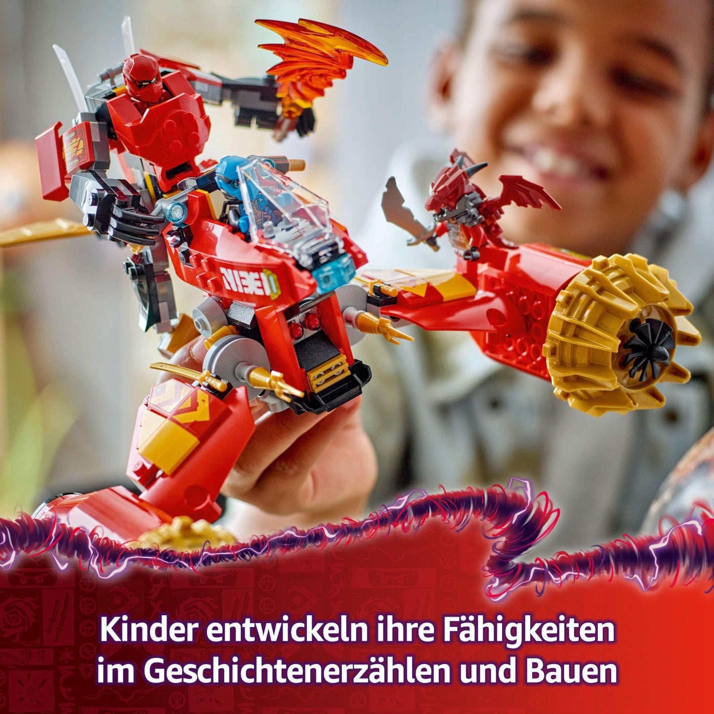 LEGO NINJAGO Kai's Stormbringer Mech - Flying motorcycle toy with 3 minifigures - Mech with posable head, arms, and legs - Building toy - Gift for boys & girls ages 7+ 71830