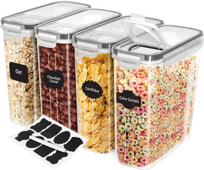 KICHLY Storage Jars (Set of 4) - BPA-free, airtight plastic containers for storing pasta, grains, flour, rice, and for pets.