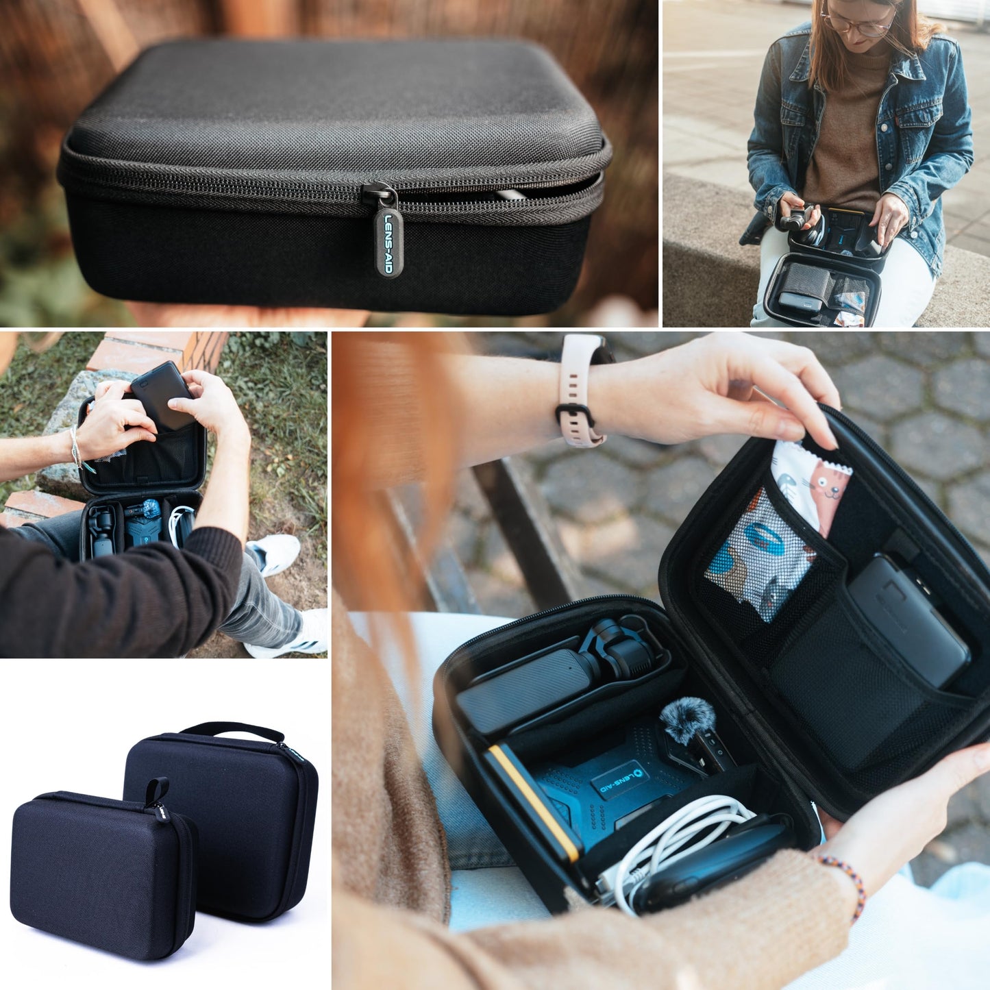 LENS-AID Organizer Case for camera & tech accessories: Hard case for storing on the go | Protection for USB cables, batteries, hard drive, power bank, adapters
