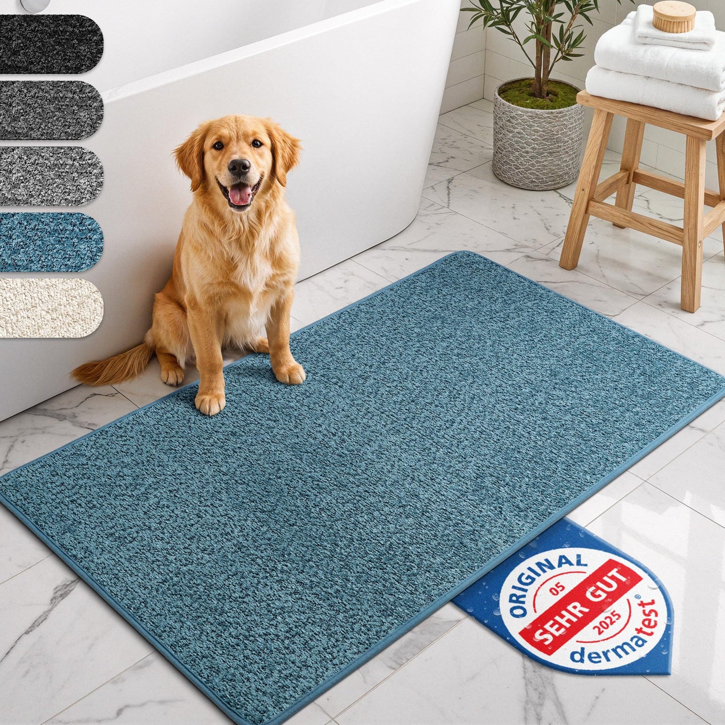 Grounded® bath mat blue - non-slip & washable - absorbent bathroom mat - hygienic shower mat - bath mat non-slip washable 60x90 cm quick-drying