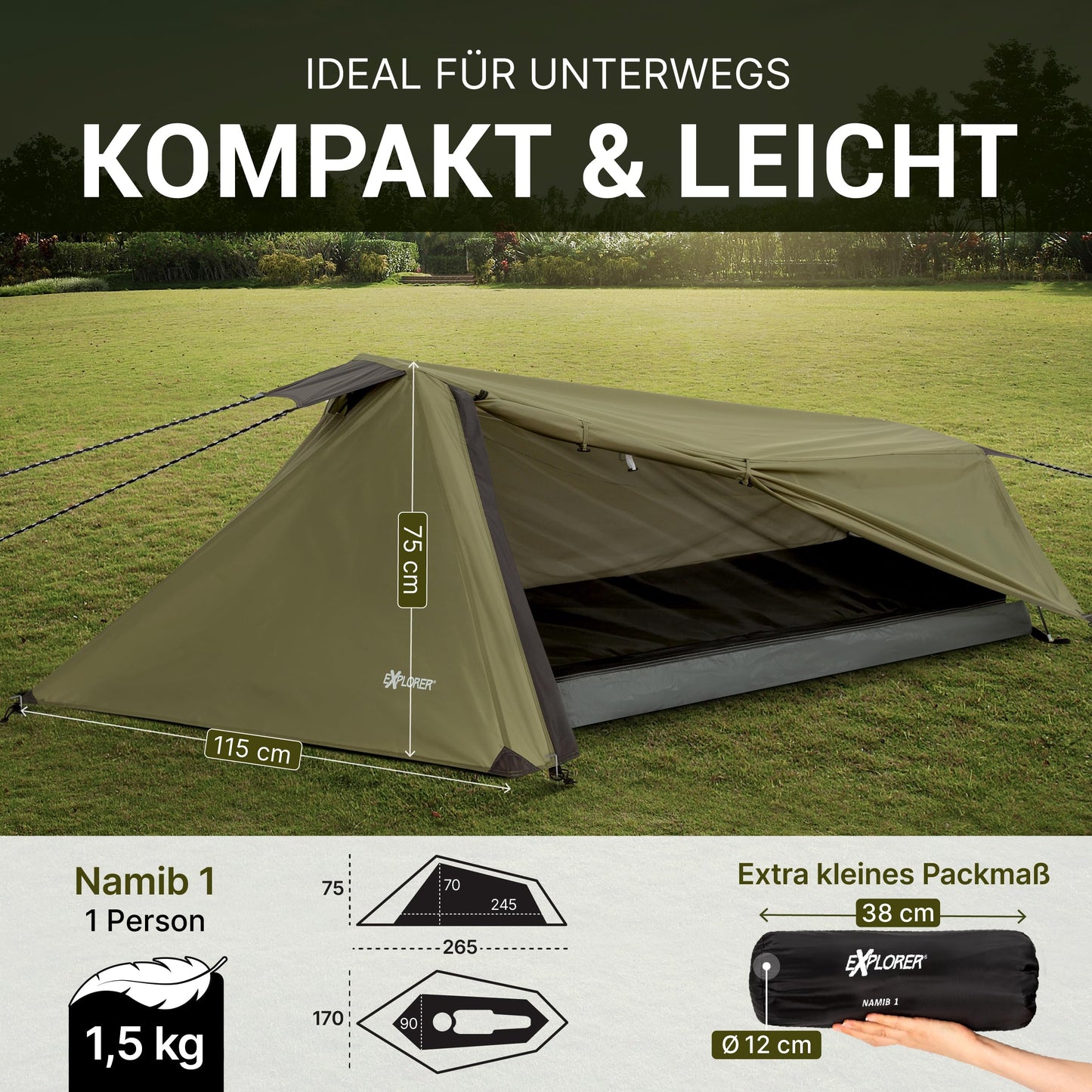 EXPLORER Namib 1 person tent small pack size ultralight for bike or motorcycle travel 3000mm water column with separate inner tent hiking trekking camping