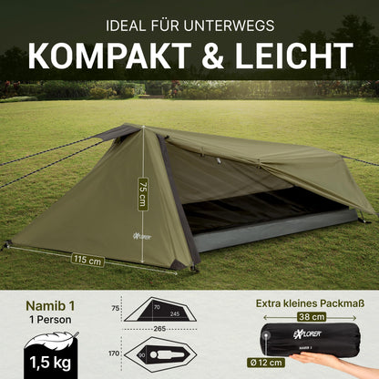 EXPLORER Namib 1 person tent small pack size ultralight for bike or motorcycle travel 3000mm water column with separate inner tent hiking trekking camping