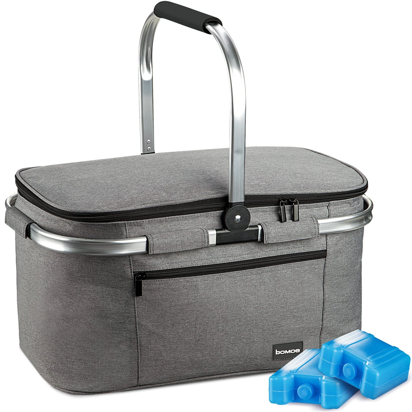 Bomoe 32-liter collapsible cooling basket - shopping basket with 2x cool packs for on the go - outdoor picnic basket waterproof with 16h cooling function foldable carrying handle cooler bag - Icebreezer K47
