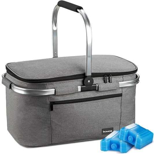 Bomoe 32-liter collapsible cooling basket - shopping basket with 2x cool packs for on the go - outdoor picnic basket waterproof with 16h cooling function foldable carrying handle cooler bag - Icebreezer K47