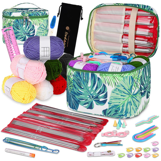 Coopay Knitting Needle Set - 55 Pieces Stainless Steel Double Pointed with Yarn, Knitting Accessories, and Bag, 20 cm Needle Set 2.0-6.5 mm for Socks, Abundant Gift