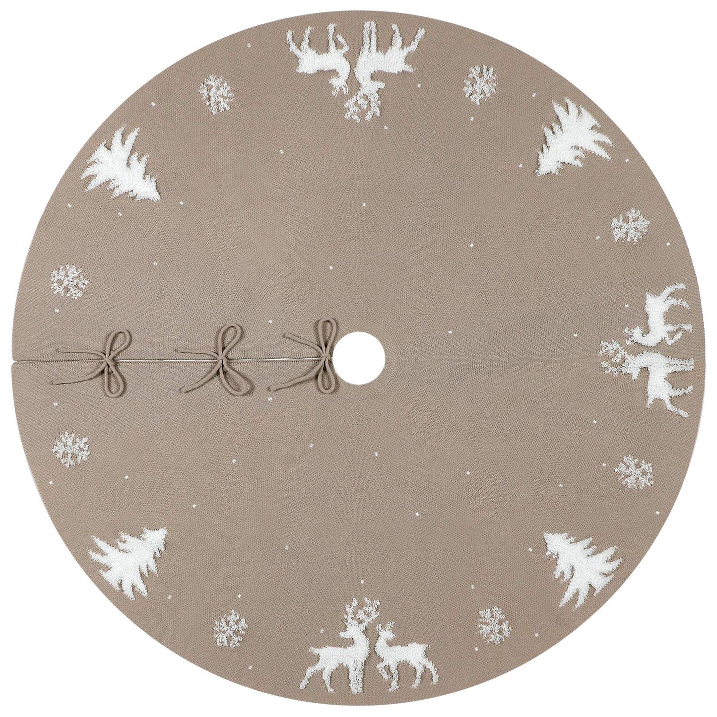 LOMOHOO Christmas Tree Skirt 48 inches knitted 3D Elk Christmas Tree Skirt, Rustic red tree skirt for Christmas decoration, for indoor and outdoor use (Beige, 48 inches)