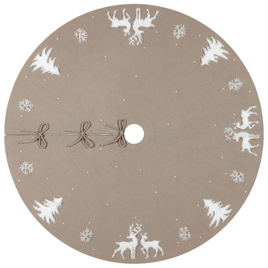 LOMOHOO Christmas Tree Skirt 48 inches knitted 3D Elk Christmas Tree Skirt, Rustic red tree skirt for Christmas decoration, for indoor and outdoor use (Beige, 48 inches)