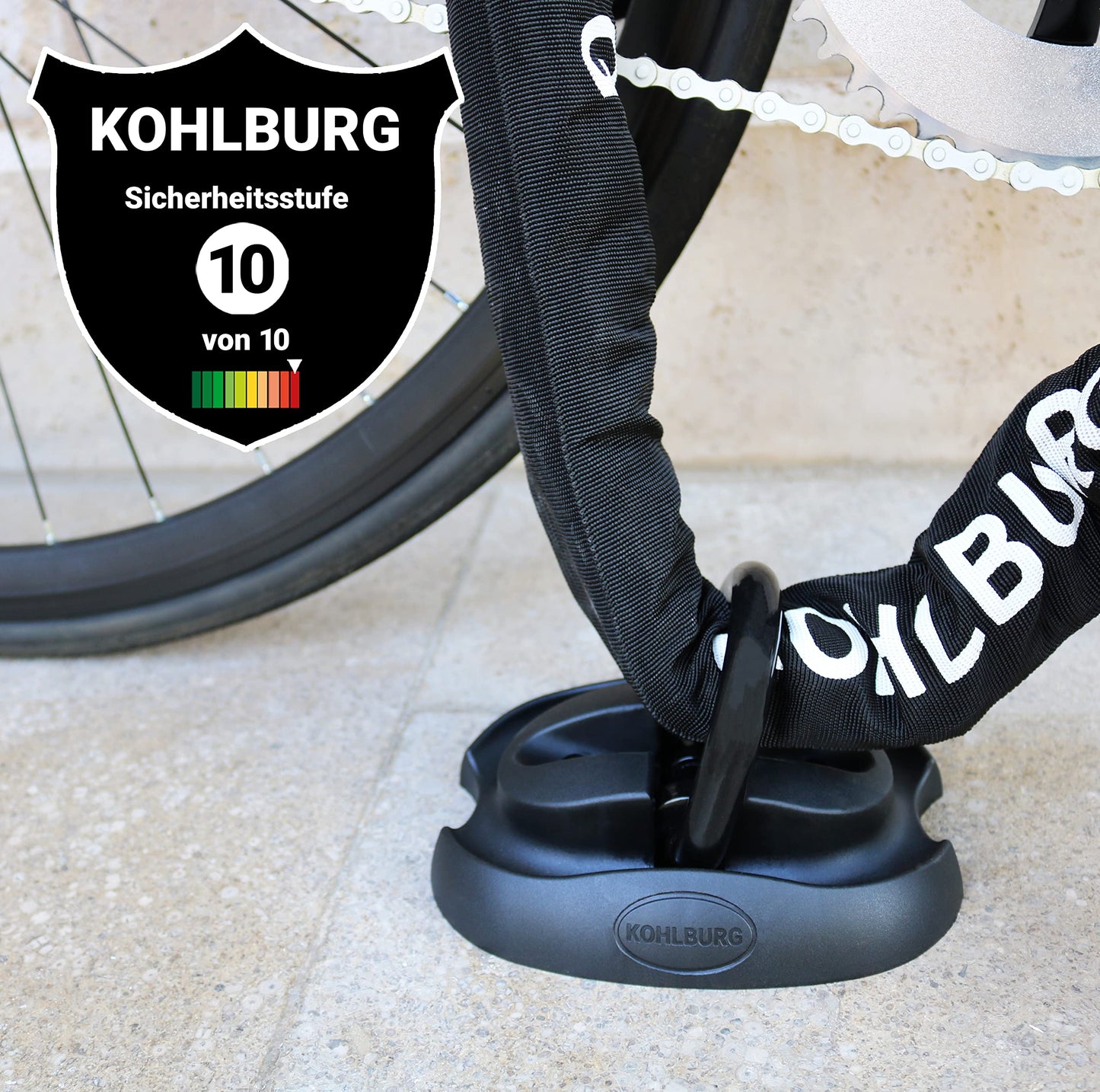 KOHLBURG Security Ground Anchor & Wall Anchor with highest security level 15 - Anchor for motorcycle scooter e-bike & bicycle with 14mm special steel shackle - Bike lock for wall & ground in basement & garage