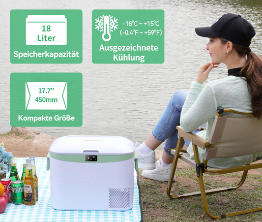 BINGI Compressor Cooler 18L Portable 12V Car Fridge 12/24V DC and 230V AC Mini Freezer for Car, Truck, Camping, RV, and Home (15℃ to -18℃)