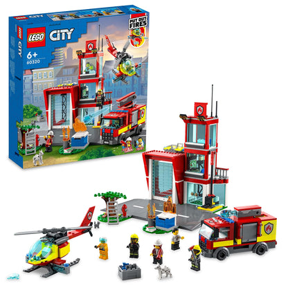 LEGO 60320 City Fire Station, fire brigade toy for children aged 6 and up with garage, fire engine and helicopter, fire station toy for boys and girls.