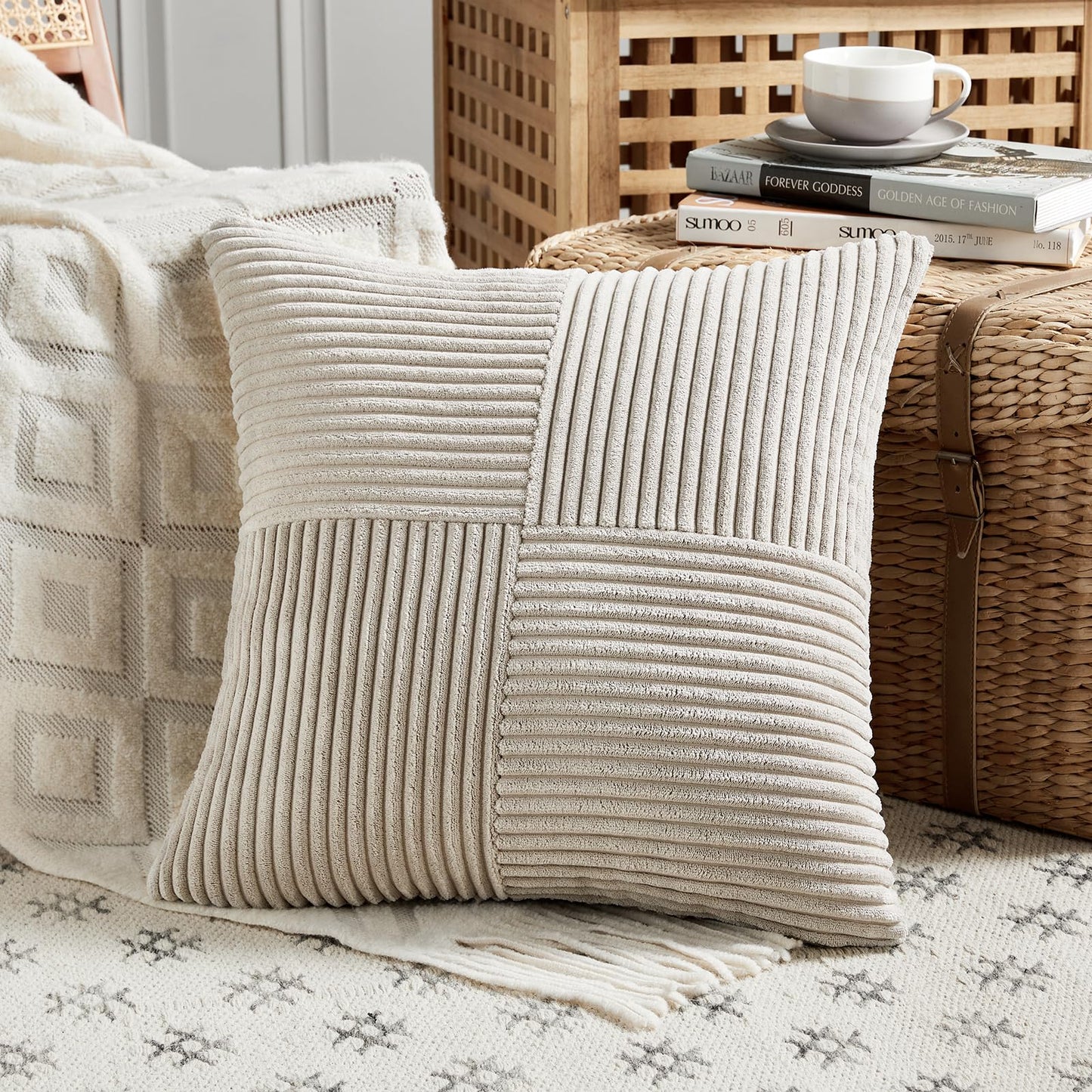 FDTERN 2-Pack Taupe Corduroy Pillow Cover 40x40CM Soft Modern Decorative Pillowcases Cushion Cover Sofa Pillowcase Boho Decor for Couch Bedroom Living Room Balcony