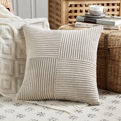 FDTERN 2-Pack Taupe Corduroy Pillow Cover 40x40CM Soft Modern Decorative Pillowcases Cushion Cover Sofa Pillowcase Boho Decor for Couch Bedroom Living Room Balcony