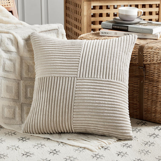FDTERN 2-Pack Taupe Corduroy Pillow Cover 40x40CM Soft Modern Decorative Pillowcases Cushion Cover Sofa Pillowcase Boho Decor for Couch Bedroom Living Room Balcony