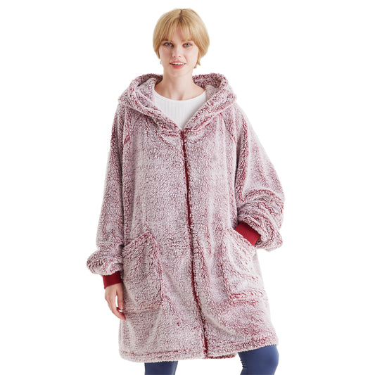 BEDSURE Hoodie Blanket with Sleeves - Sherpa Snuggle Blanket with Sleeves Snuggle Sweater Wearable Blanket Hoodie as Gifts for Women, Red
