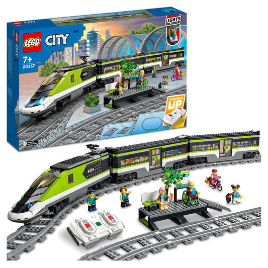 LEGO City Trains - High-speed Passenger Train - Remote-controlled train with working headlights, 2 carriages, 24 track pieces & 6 minifigures - Gift for boys & girls ages 7+ - 60337
