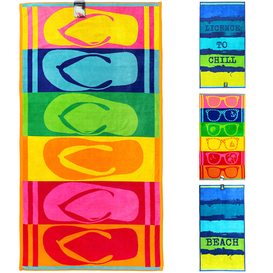 Jilda-tex Beach Towel 90x180 cm Bath Towel Beach Towel Hand Towel 100% Cotton Velour Terry Easy Care (Flip Flops)