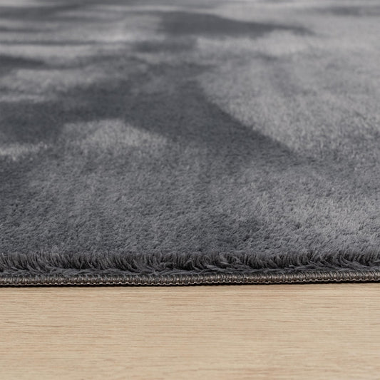 Paco Home carpet living room bedroom low pile washable plain pattern fluffy soft non-slip modern decor, size: 120 cm round, color: anthracite