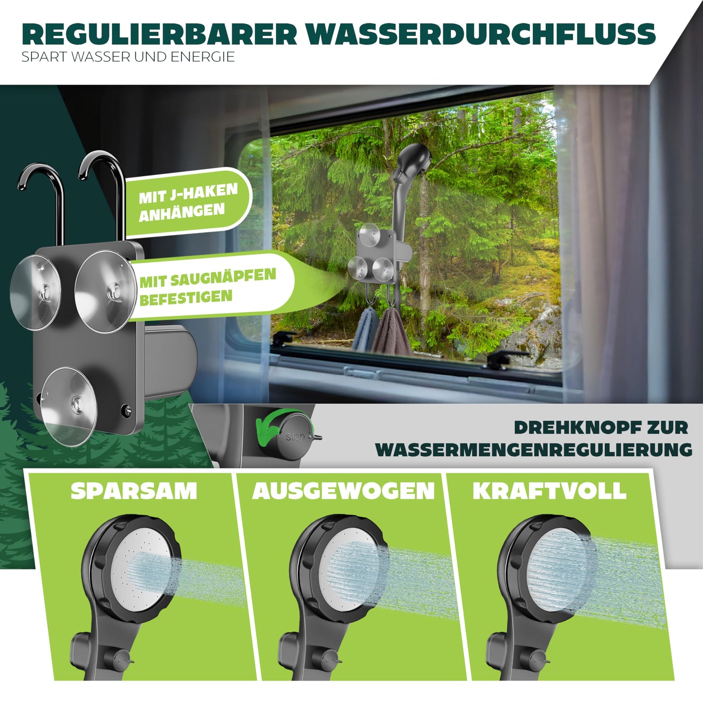 KESSER® Camping Shower Solar Shower with Pump & Rechargeable Battery 8000mAh Portable Shower | Camping Shower Set including adjustable Shower Head, 2m Hose, Spray Gun, Holder & 20L Water Tank