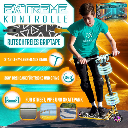 KESSER® Stunt Scooter GT-Limit 360° Steering Freestyle Scooter Trick Scooter with Stand ABEC 9 Bearings, 110 mm PU Wheels, Kick Scooter Push Scooter City Roller Trick Scooter for Kids Adults