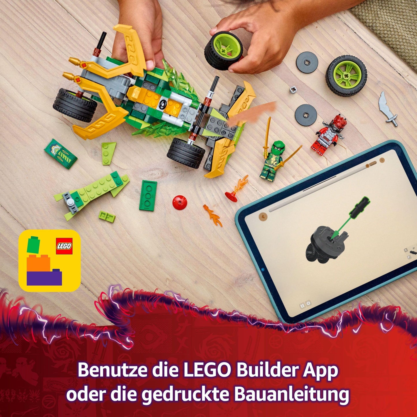LEGO NINJAGO Lloyd's Action Racer - Car building toy with 2 minifigures for role-playing, a buildable toy car for kids - Gift for boys and girls aged 7+ 71828