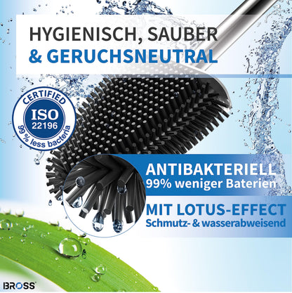 BROSS® Silicone Toilet Brush - Patented toilet brush - Black brush & holder with wall mounting & TurboDrying - Innovative & Antibacterial - 1 piece set