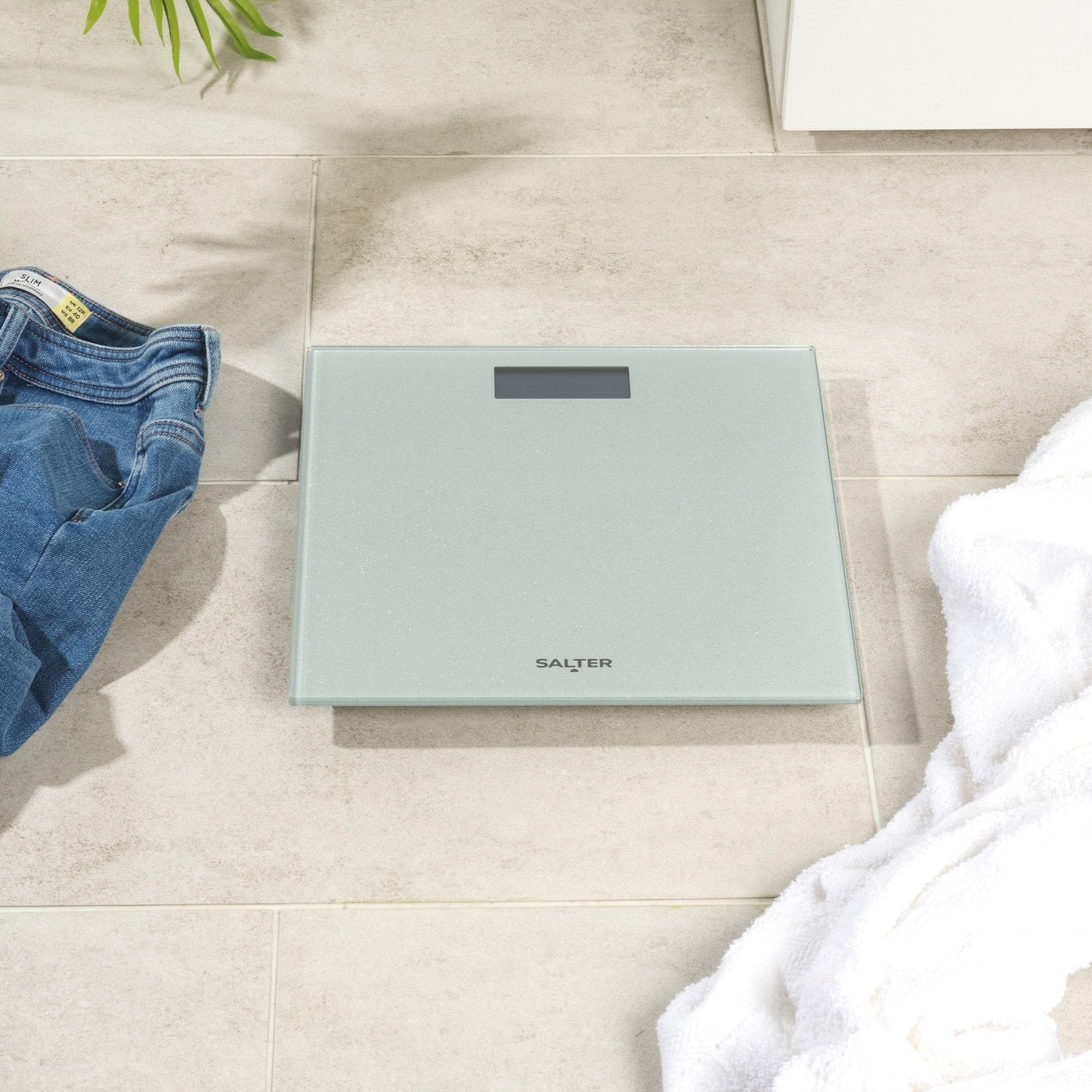 Salter 9037 SVGL3R bathroom scale with glitter, digital personal scale, tempered glass platform, easily readable, instant weight measurement, glass scale, 180kg capacity, body scale, Silver.