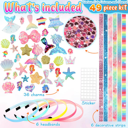 Pourbibi DIY headband making kit for girls, ages 5-12. Mermaid themed, perfect hair accessory for kids. Great gift idea! Craft toy.