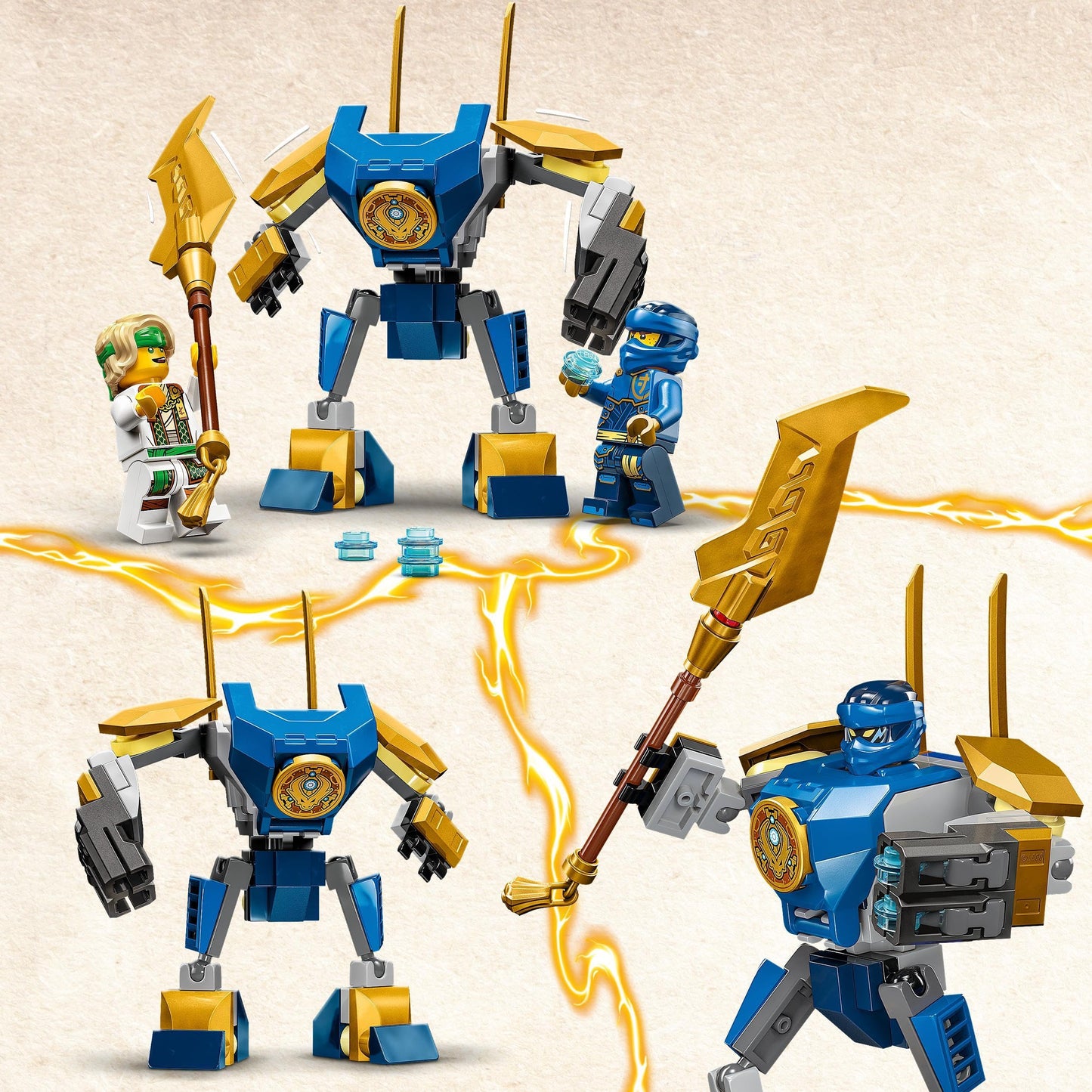 LEGO NINJAGO Kai's Fire Mech, action figure toy for kids & NINJAGO Jay Battle Mech, ninja toy for kids with figures incl. Jay minifigure.