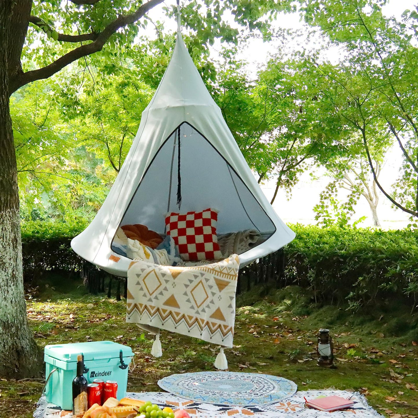 CCLIFE Nest Swing with Tent Ø 120 cm Swing Indoor & Outdoor Hanging Cave Hanging tent for Kids & Adults Max. 120kg in Grey