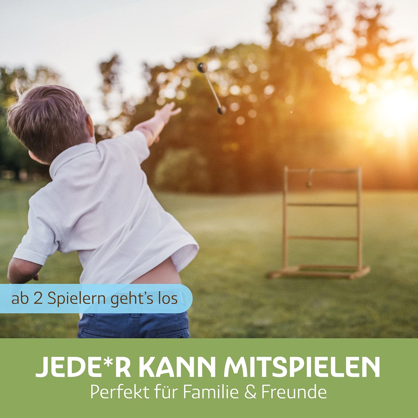 Ladder Golf Outdoor made of FSC® certified wood - Test VERY GOOD - Sturdy & Natural ladder game with 6 ladder golf balls - Outdoor throwing game for adults and children from 3 years - Made in EU.
