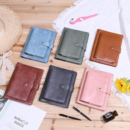 Wonderpool A6 Leather Notebook Refillable 6 Ring Diary Portfolio - Dotted Paper & Inner Pockets Organizer for Men and Women (Brown, A6)