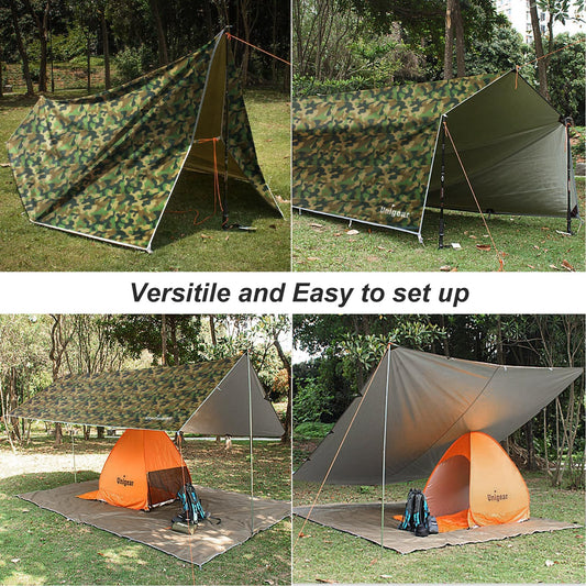 Unigear Tarp Rain Fly, waterproof tent tarp, lightweight, foldable, ideal for camping and protection against rain, snow, and sun.