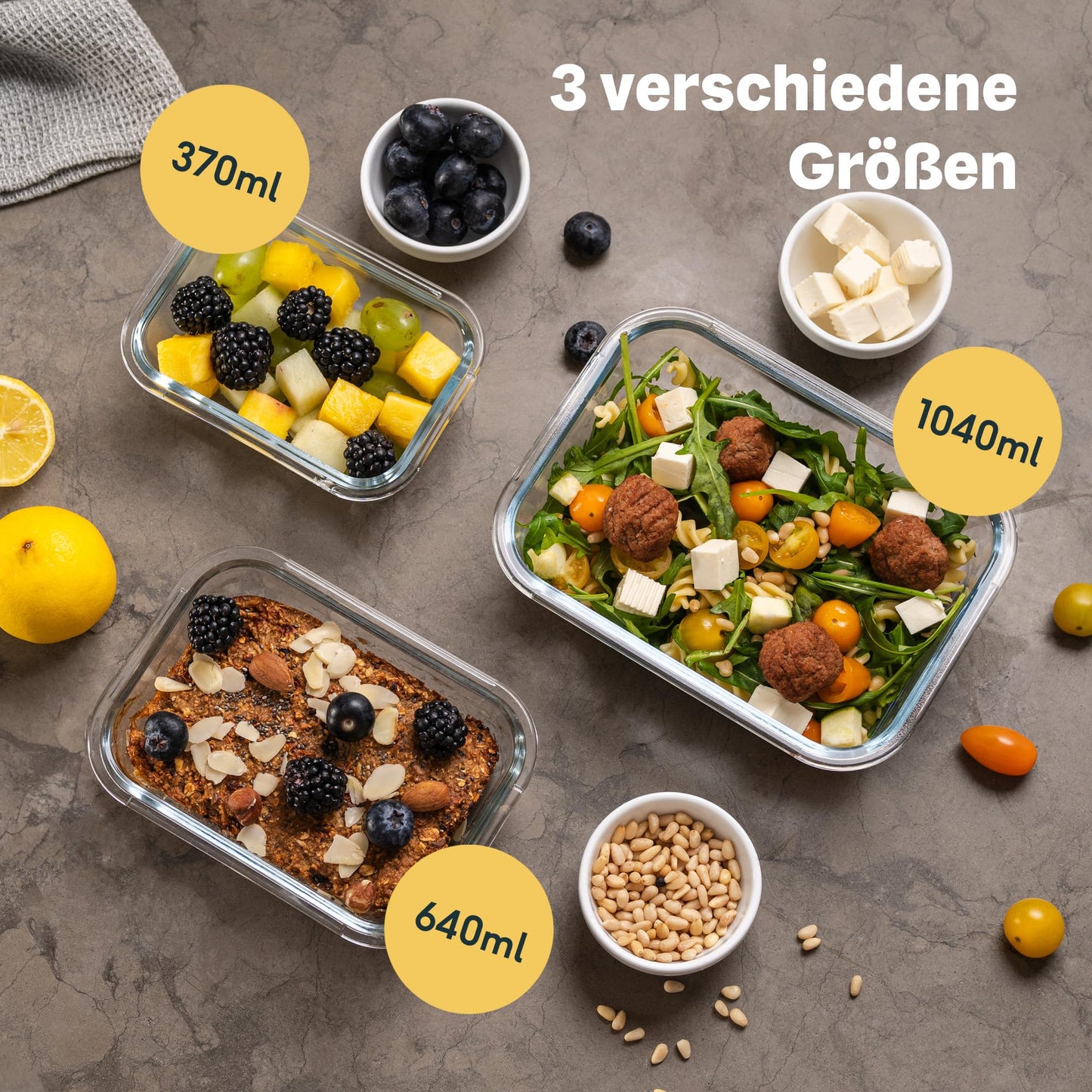 SILBERTHAL glass storage containers with stainless steel lids - airtight - set of 3 - sizes: 1L, 600ml, and 400ml.