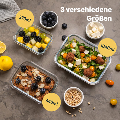 SILBERTHAL glass storage containers with stainless steel lids - airtight - set of 3 - sizes: 1L, 600ml, and 400ml.