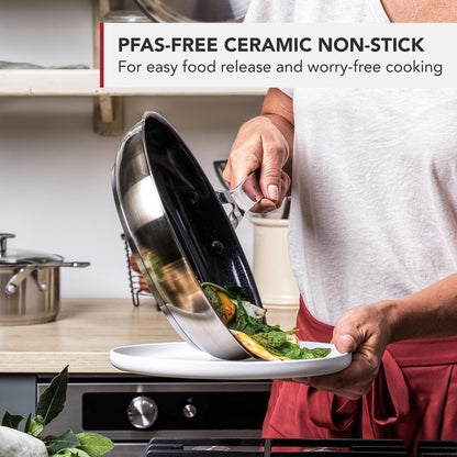 KitchenAid Stainless Steel 20cm, 24cm & 28cm Fry Pan Set, PFAS-Free Healthy Ceramic Nonstick Coating, Induction, Oven and Dishwasher Safe, Silver