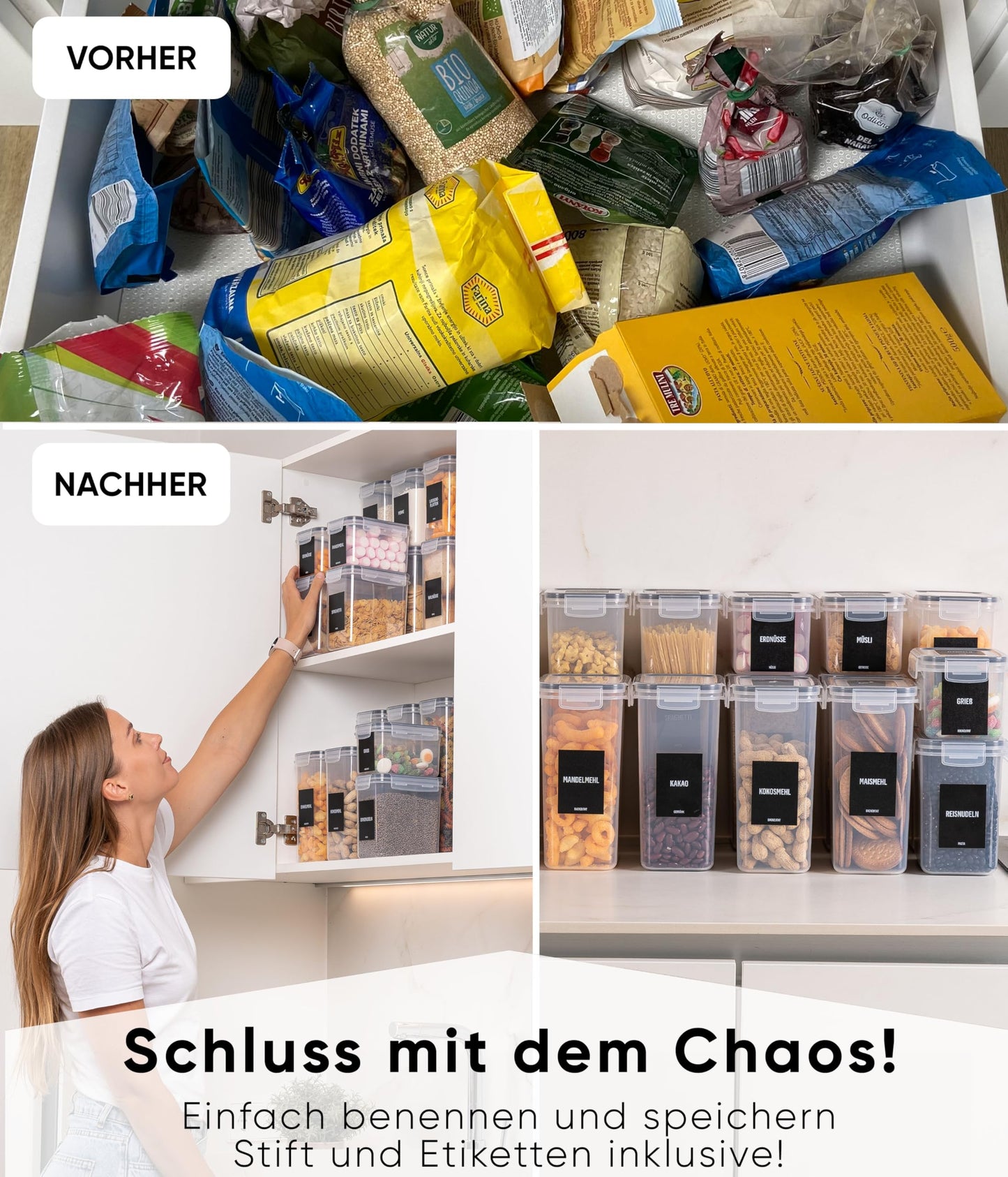 Deco haus® 24-piece set of airtight storage containers with lids - kitchen storage box with lid - kitchen storage containers for pasta, cereals, flour.