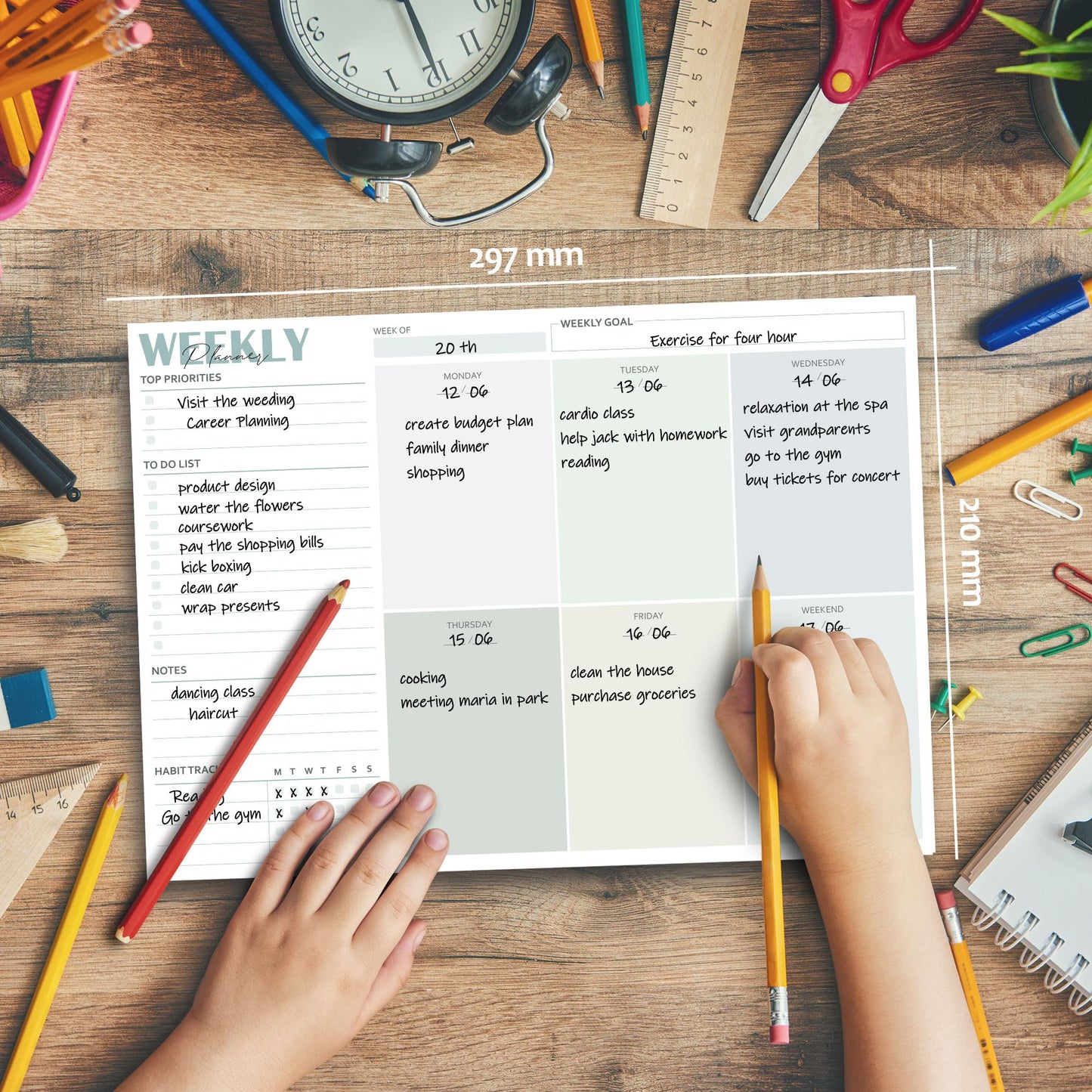BIROYAL Weekly Planner Pad A4 undated (50 pages), desk pad with to-do list, weekly calendar planner with week overview & habit tracker for appointments, tasks & notes.