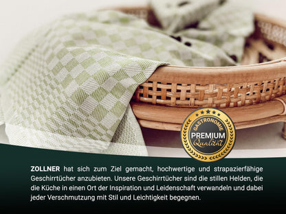 ZOLLNER 10 pack of dish towels made of cotton in 46x70 cm - super absorbent and sturdy kitchen towels - washable up to 60°C - in green checkered pattern - gastronomy quality - Oeko Tex® certified