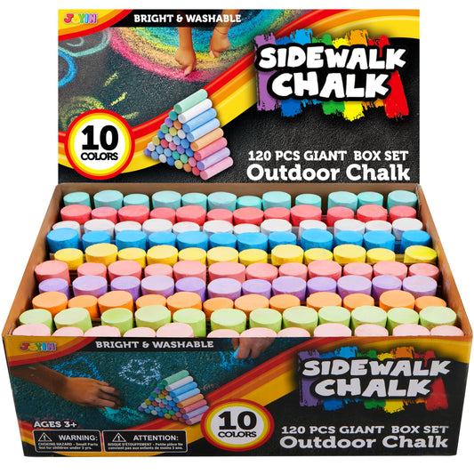 JOYIN 120 Piece Chalk, Giant box Non-Toxic Jumbo Washable Sidewalk Chalk, Sidewalk Chalk for Blackboard and Street in 10 Colors, Kids and Teacher Chalk Set