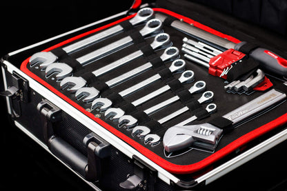 Master tool trolley 238-piece - tool set - telescopic handle / professional tool case filled / tool box on wheels / tool box complete, black/silver, 8971480.