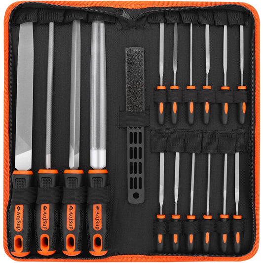 File Set, AojSup 18 pcs. File set for metal and wood with storage bag. High-quality professional file set for metal includes flat file, half-round file, round file, triangular file.