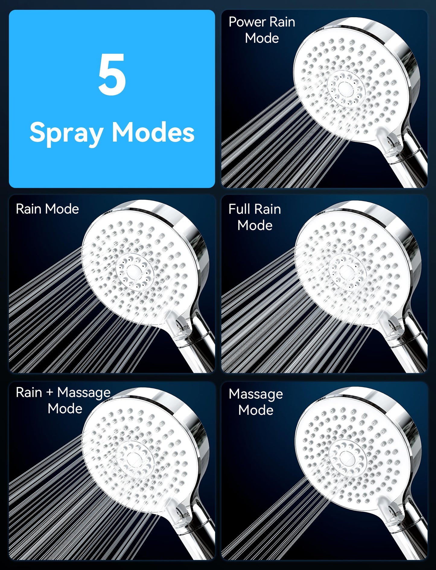 Magichome shower head with 20 layer filter, hand shower 5 spray modes high pressure water-saving shower head with hose for hard water, residual chlorine, heavy metals.