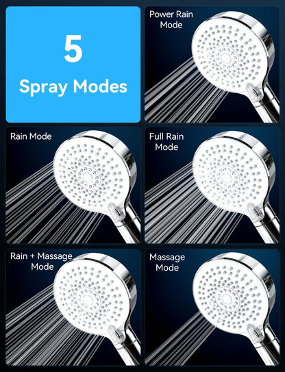 Magichome shower head with 20 layer filter, hand shower 5 spray modes high pressure water-saving shower head with hose for hard water, residual chlorine, heavy metals.