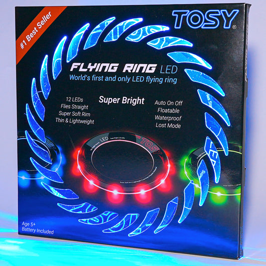 TOSY Flying Ring - 12 LEDs, bright, automatic lighting, safe, waterproof, lightweight frisbee, gift for birthdays, Easter, Christmas for boys/girls/children.