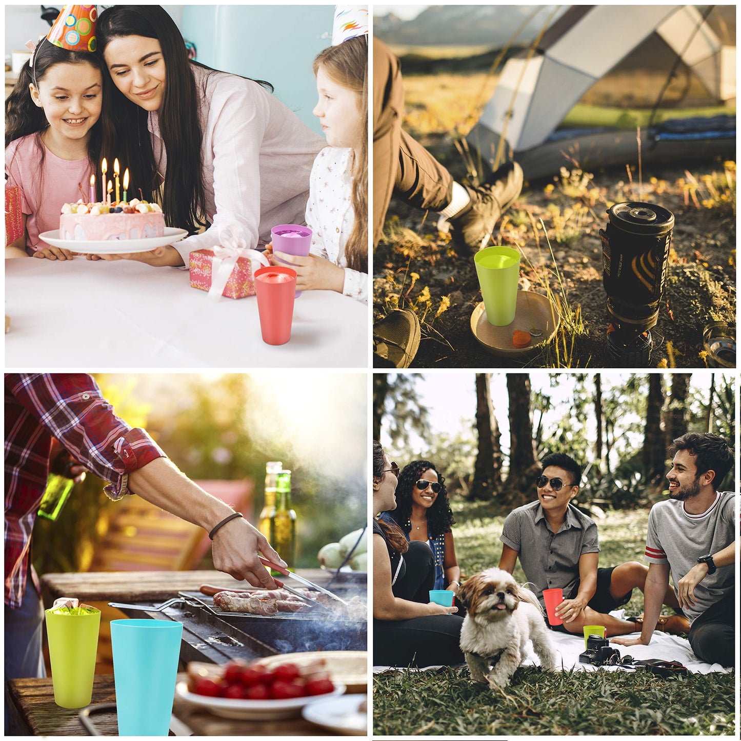 BELLE VOUS 24 Pack Colorful Plastic Cups - 600ml Reusable Drinking Cups in 4 Colors - Durable Plastic Cups for Parties, Camping, BBQs, Picnics & Beach - Dishwasher Safe & BPA Free