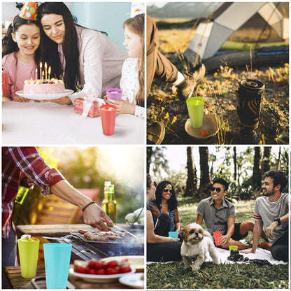 BELLE VOUS 24 Pack Colorful Plastic Cups - 600ml Reusable Drinking Cups in 4 Colors - Durable Plastic Cups for Parties, Camping, BBQs, Picnics & Beach - Dishwasher Safe & BPA Free