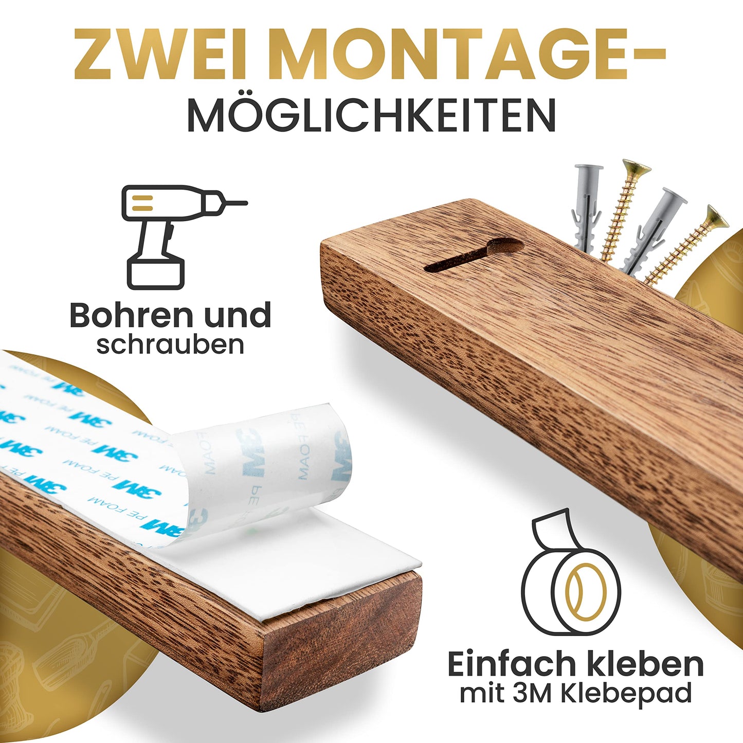Magnetic Wooden Knife Strip - Self-Adhesive without Drilling - XL Magnet Strip Holds up to 10 Knives - 43x6.2cm - [SUPER SECURE] - Walnut Magnetic Knife Holder for Kitchen - Magnet Knife Rack