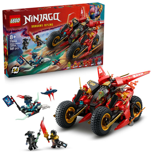 LEGO NINJAGO Ninja Action Speeder - 3-in-1 toy with 2 Ninja bikes, 1 jet, and 6 minifigures, including Kai and Frak - Rise of the Dragons gift for boys aged 8 and up - 71844