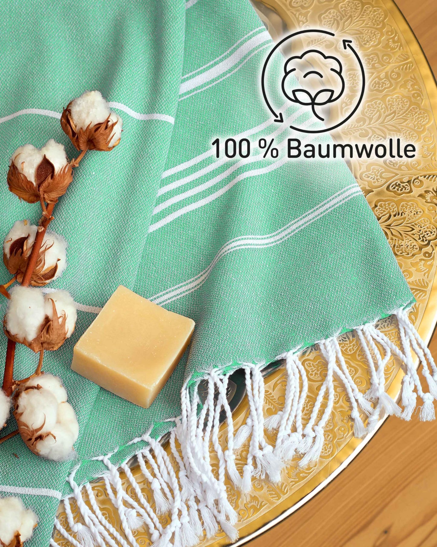Fit-Flip Turkish peshtemal made of 100% cotton - absorbent and fast drying - perfect for sauna, beach, shower, bath, yoga - Green - 200x200cm Sultan
