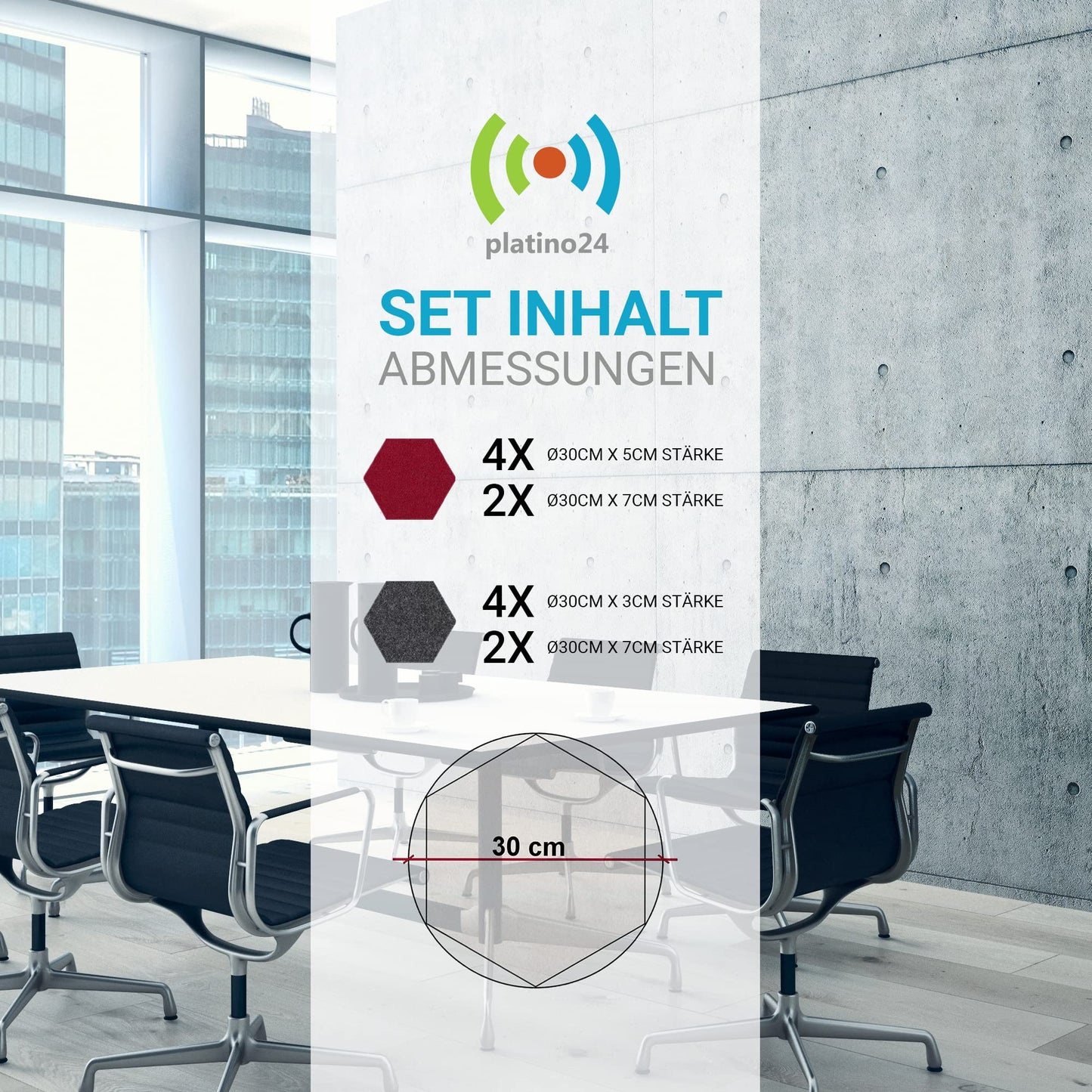 Platino24 sound absorber Colore made from Basotec G+ I acoustic panels with acoustic felt I 3D wall panels with 12 honeycombs in Bordeaux & granite grey I acoustic panels for sound insulation in office, studio & home